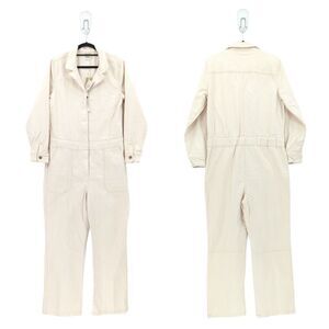Faherty Women L Overland Twill Jumpsuit Natural Cream White Boiler Utility NEW
